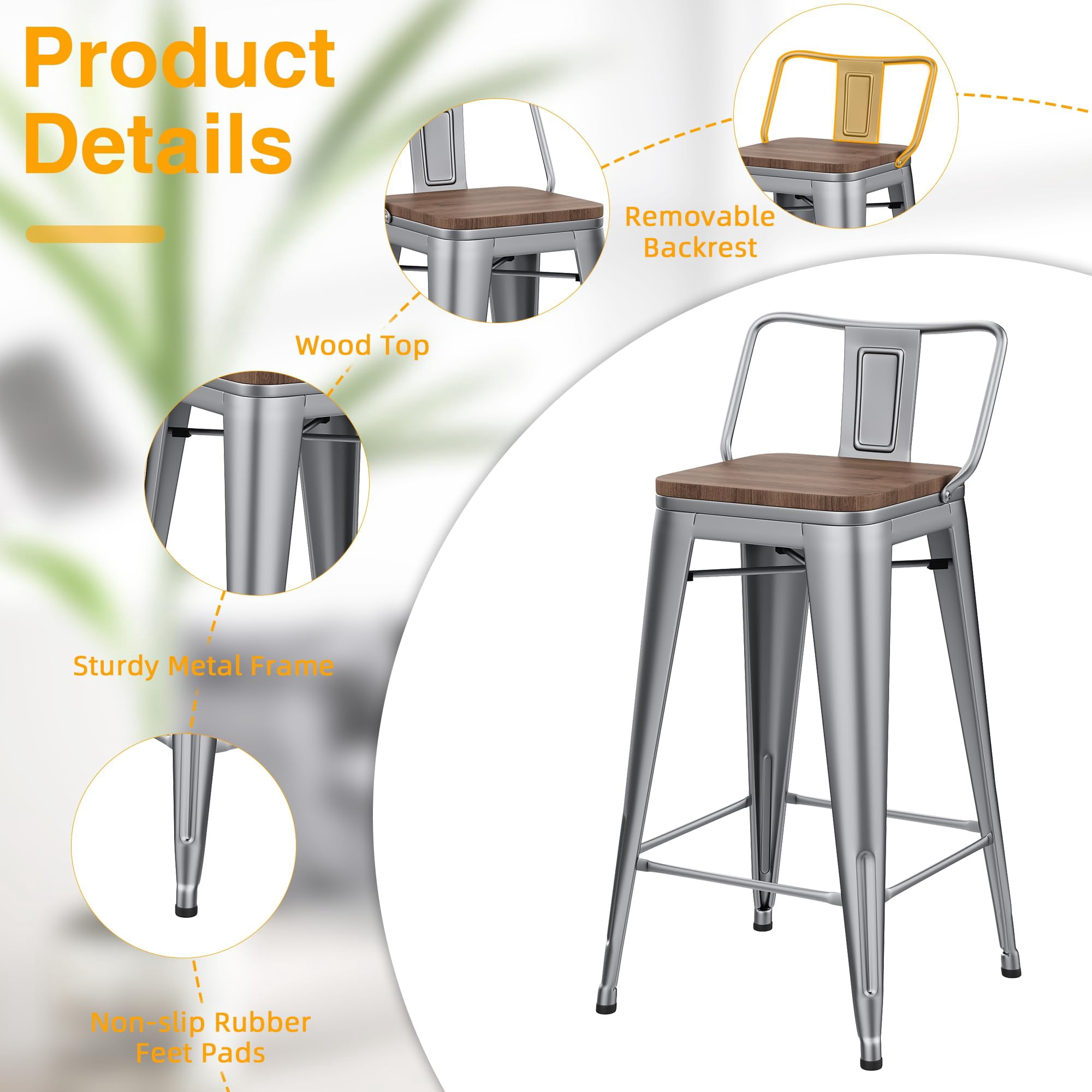 Apeaka 30 inch Bar Stools Set of 4 - Rustic Wood Seat & Metal Frame, Counter-Height Chairs for Kitchen Island, Pub Table (Easy Assembly)