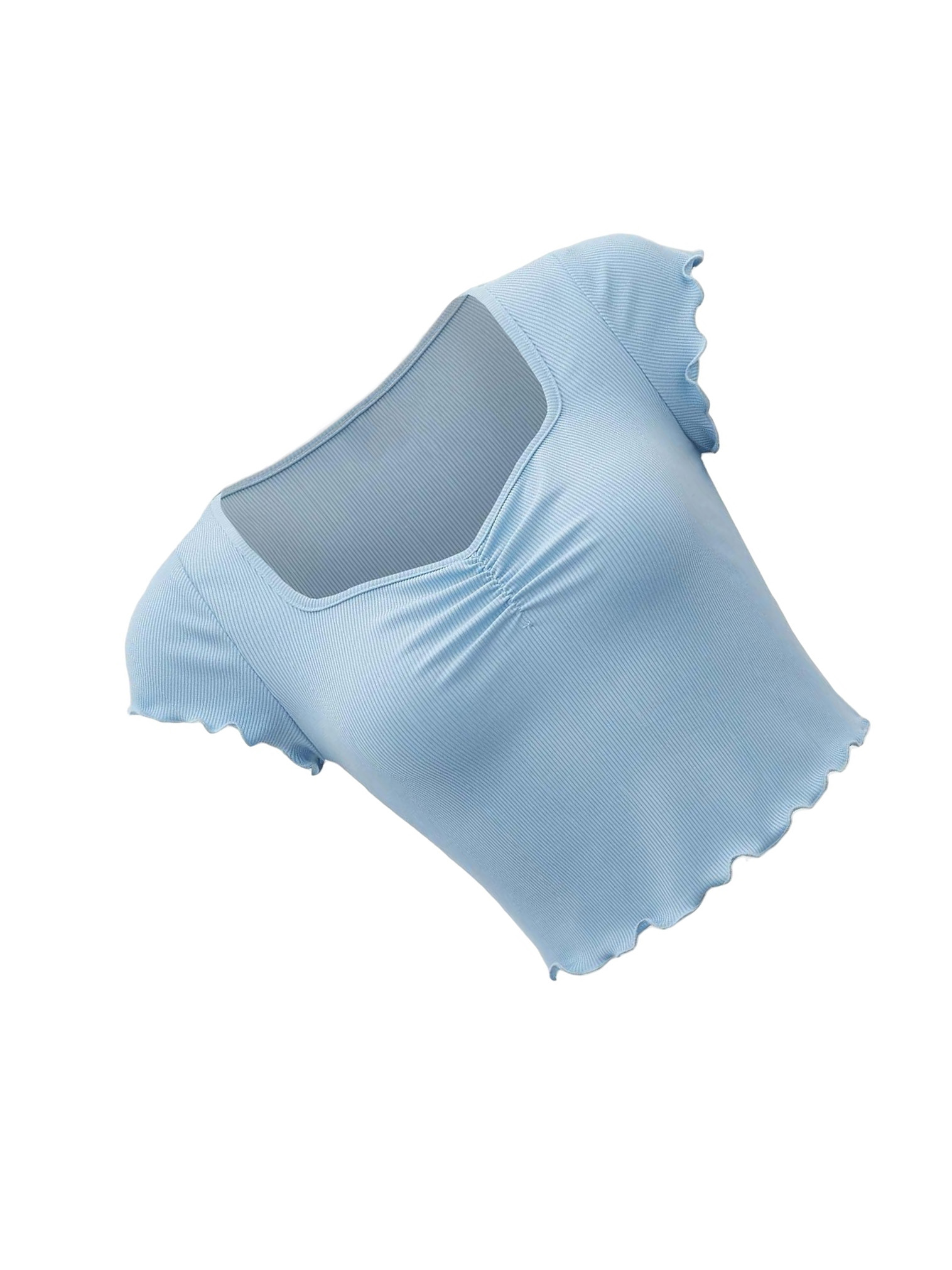 Women's Regular Stretch Plain Casual Plain Sweetheart Baby Blue TShirts