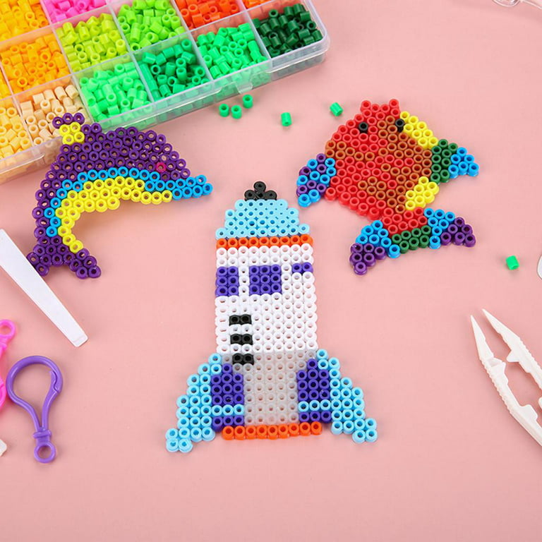 Colorful Iron Beads in a Box, Art Toys Created from Them and White