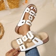 thumbnail image 4 of Slide Sandals Women Comfy Cork Footbed Orthopedic Slippers Fashion Cutout Splice Leather Slip on Flat Beach Shoes White Size 9, 4 of 7