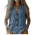 thumbnail image 2 of ITSAME Womens Cotton Linen Tops V-Neck Sleeveless Button Down Shirts Ladies Casual Blouses with Pocket Navy Size L, 2 of 9