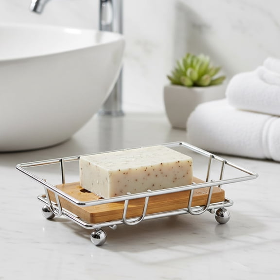 Evideco French Home Goods Bamboo Oak Bamboo and Metal Wire Soap Dishes