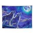 thumbnail image 5 of Creowell  Wolf Tapestry Wolf Howling in the Moon Night Wall Hanging Winter Snow Wolf in Galaxy Starry Sky Blue Purple Wall Art Home Decorations for Bedroom College Dorm 60x50inch, 5 of 6