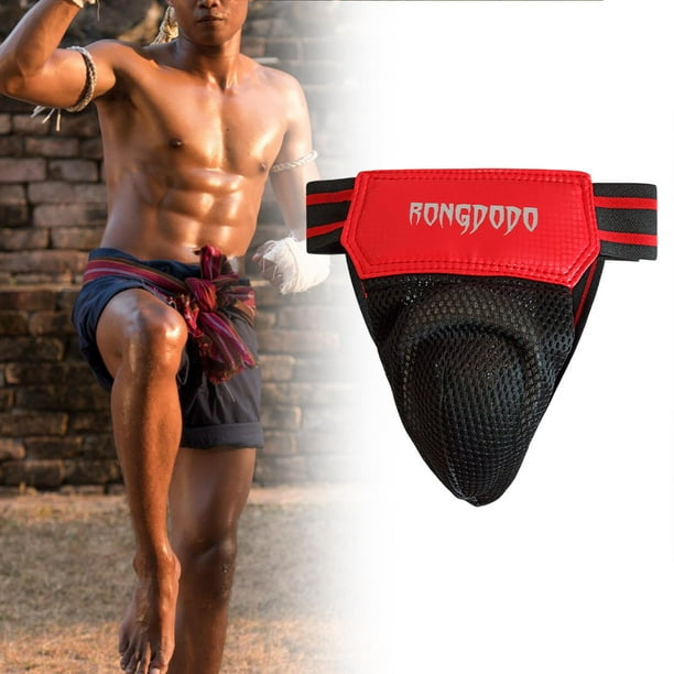 Protector de la ingle de boxeo Taekwondo Groin Protect Gear para agarrar a Muay Thai Kung Rojo S