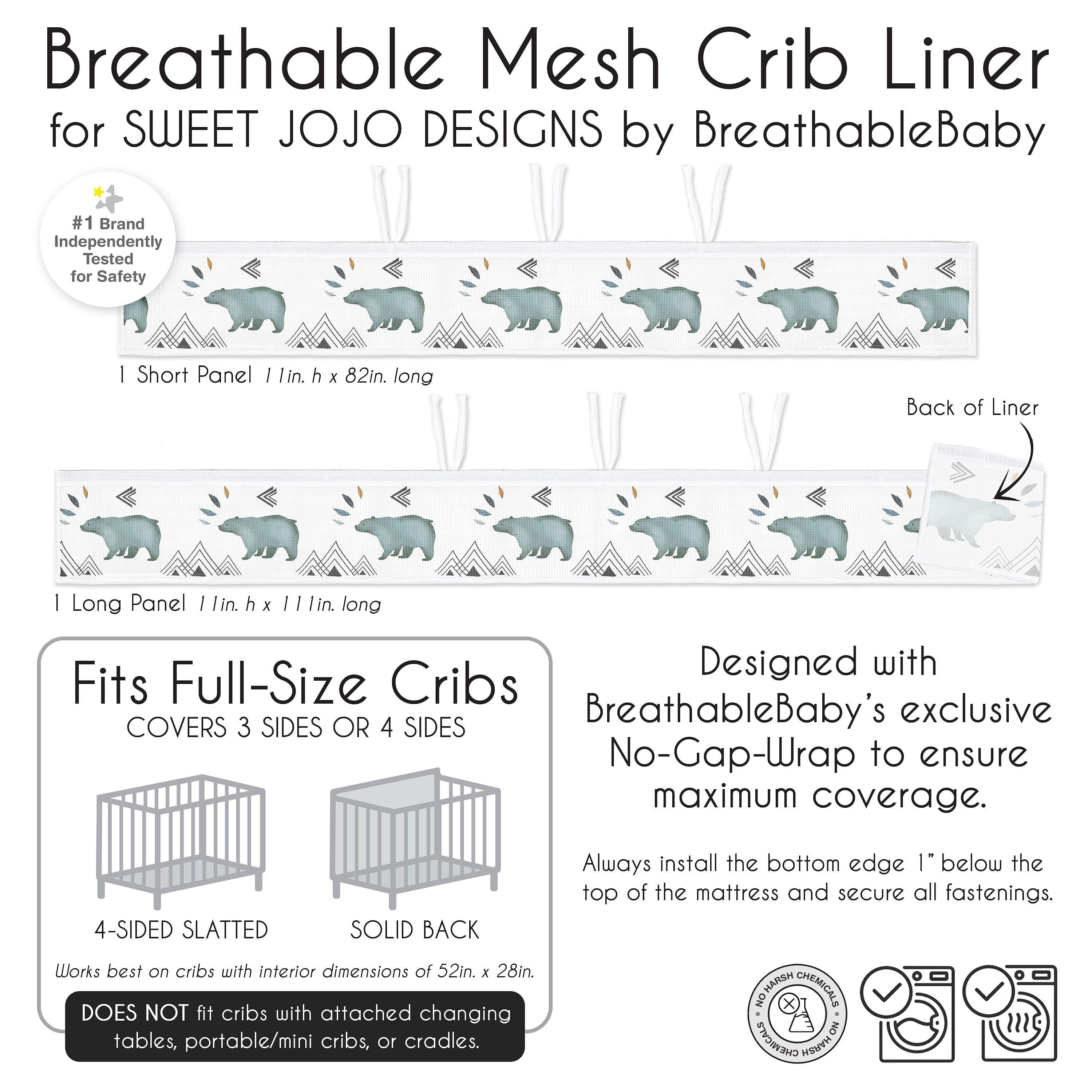 Sweet Jojo Designs + BreathableBaby Bear Mountain Blue Black and White Breathable Mesh Crib Liner Pad