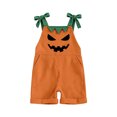 thumbnail image 2 of Kids Jumpsuit Adjustable Strap Sleeveless Romper Shorts with Pockets Pumpkin Girls Boys Halloween Outfit Size 1-7 Years, 2 of 5