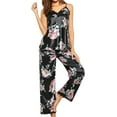 thumbnail image 1 of Liacowi Women 2Pcs Satin Pajama Set Floral Sling V-Neck Top +Long Elastic Pants, 1 of 5