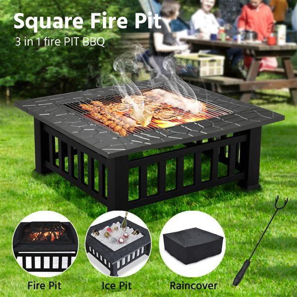 SQUARE FIRE PIT BBQ GRILL HEATER OUTDOOR GARDEN FIREPIT BRAZIER PATIO OUTSIDE 