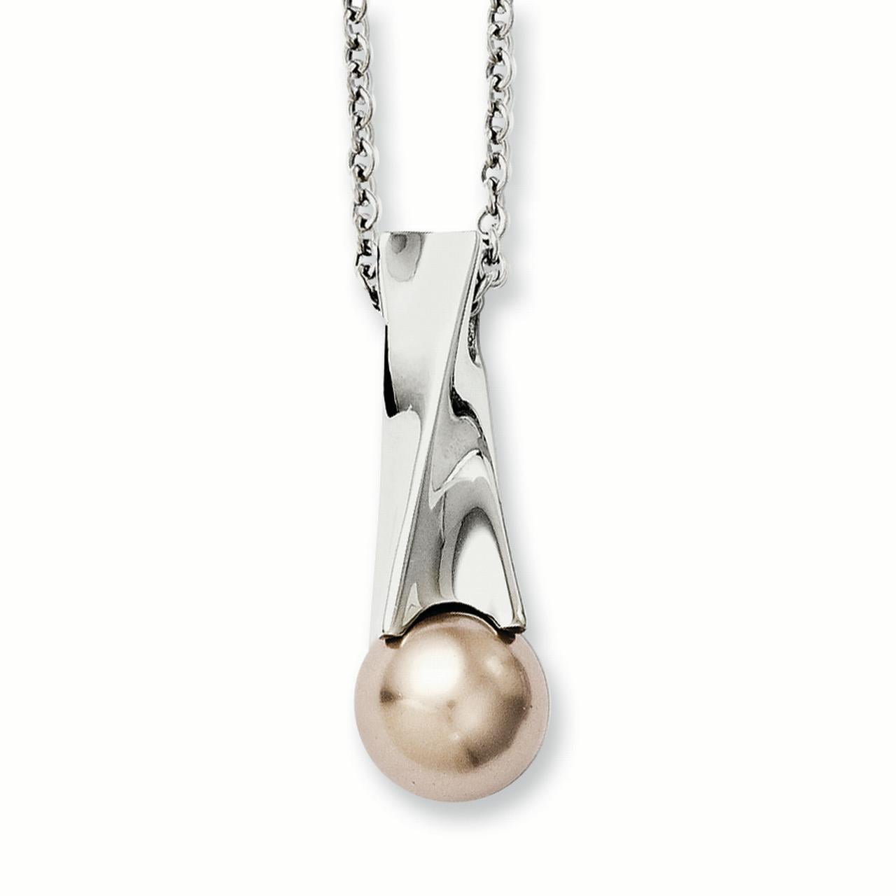 Jewelry Best Seller Stainless Steel Blue Simulated Pearl Polished Pendant 18in Necklace