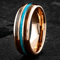 thumbnail image 4 of Rose Gold Wedding Band Ring for Men Black Tungsten Carbide Iridescent Crushed Blue Opal Inlay Two Koa Wood Inlays, 4 of 7