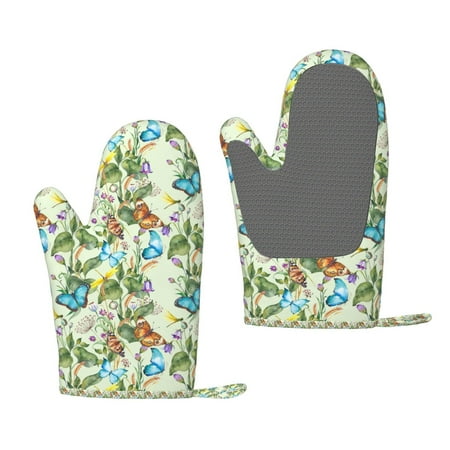 

Lukts Meadow Plants And Butterflies for Silicone Anti-Scalding Gloves Kitchen Lanyard Gloves for Grilling Baking Cooking