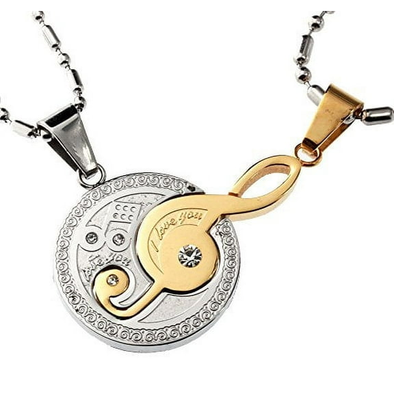 R.H. Jewelry Stainless Steel Musical Note Couple Matching Set Two Tone Color Pendant