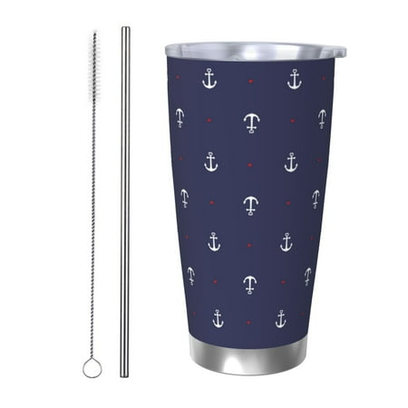 

Gaeub Anchor Heart Blue Print 20-Ounce Stainless Steel Car Cup Tumblers Cups with Lids and Straw Coffee Cups for Adults Kids Home Car Office School Travel Party-Straw Two-piece Set