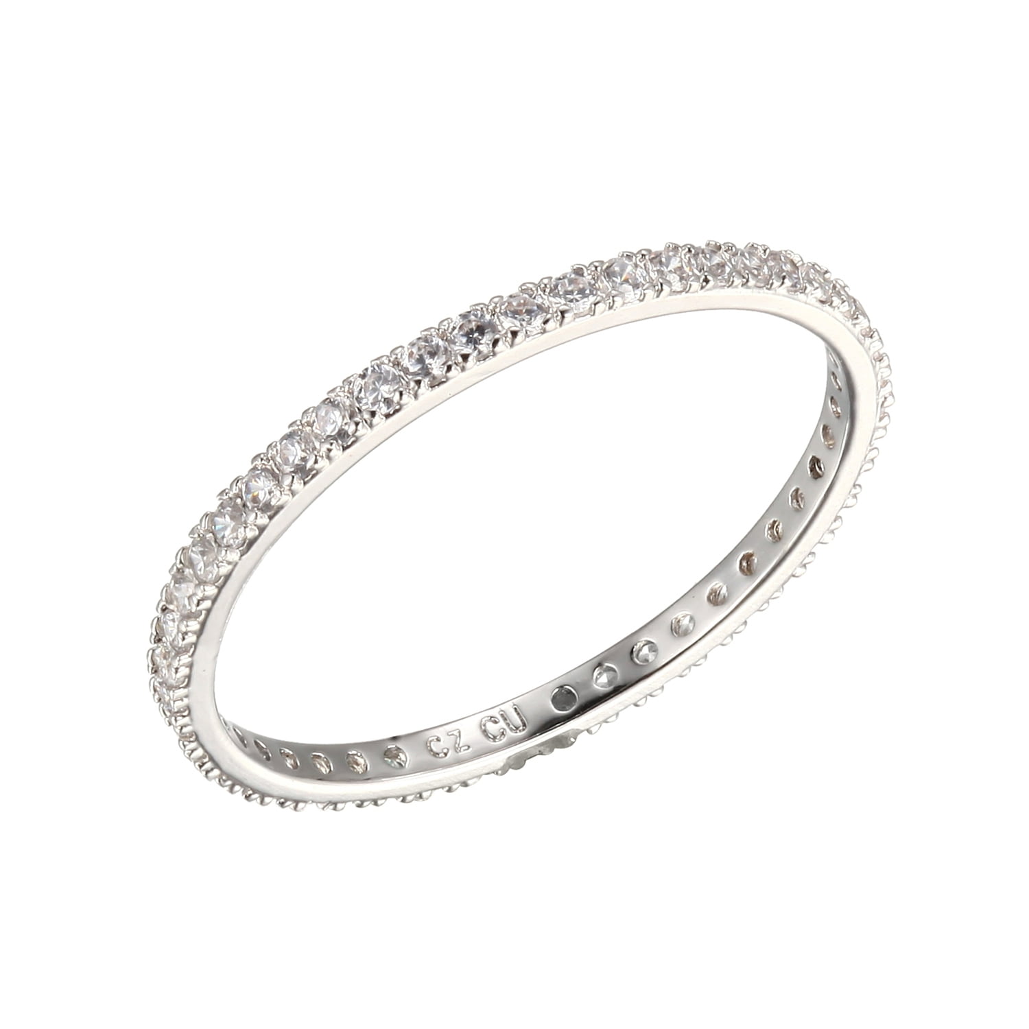 Forever Facets Cubic Zirconia Full Eternity Band in Rhodium Plated Sterling Silver, Adult Female