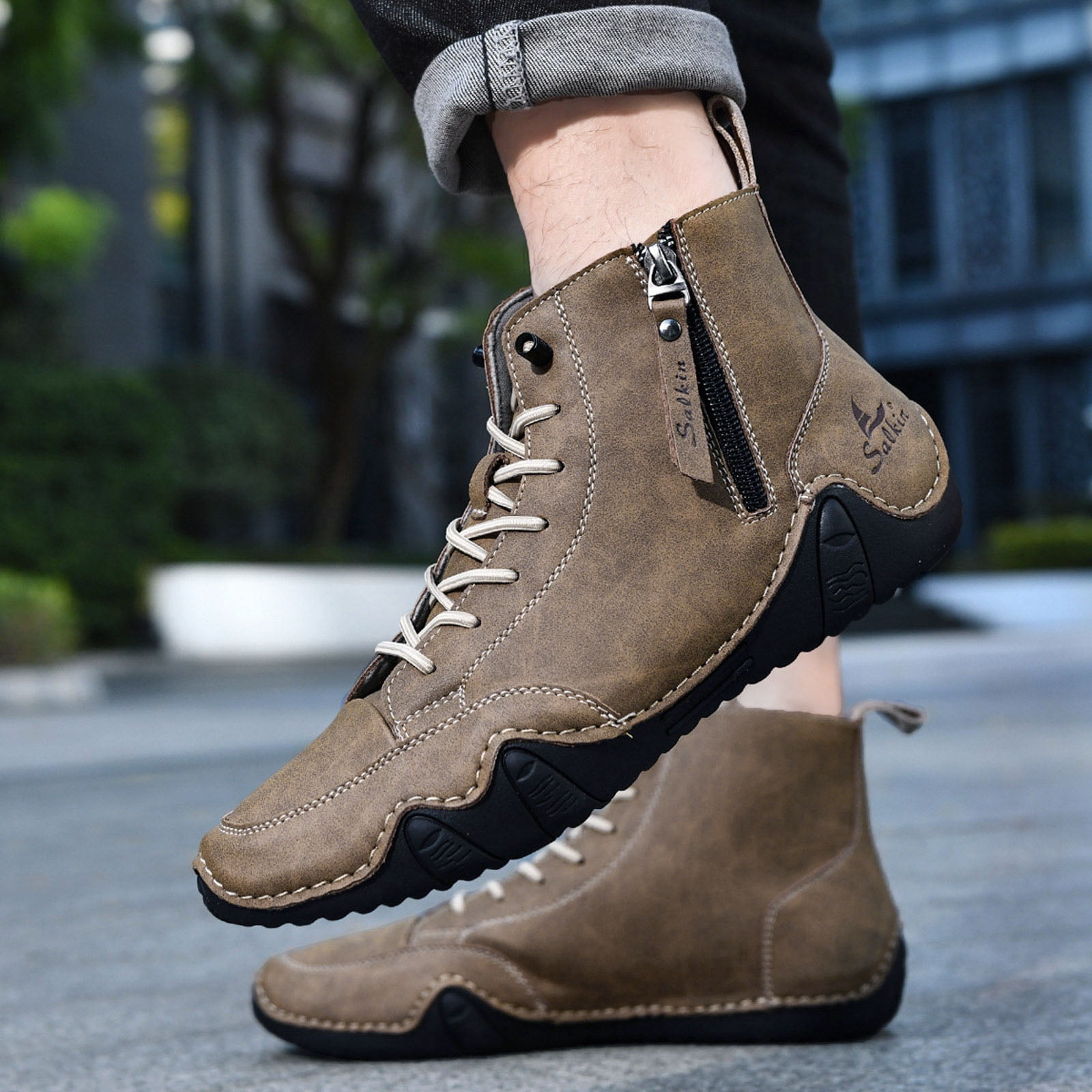 Dakaela Men's Suede Chukka Boots Lightweight Barefoot Walking Shoes High Top Slip on Hiking Sneakers
