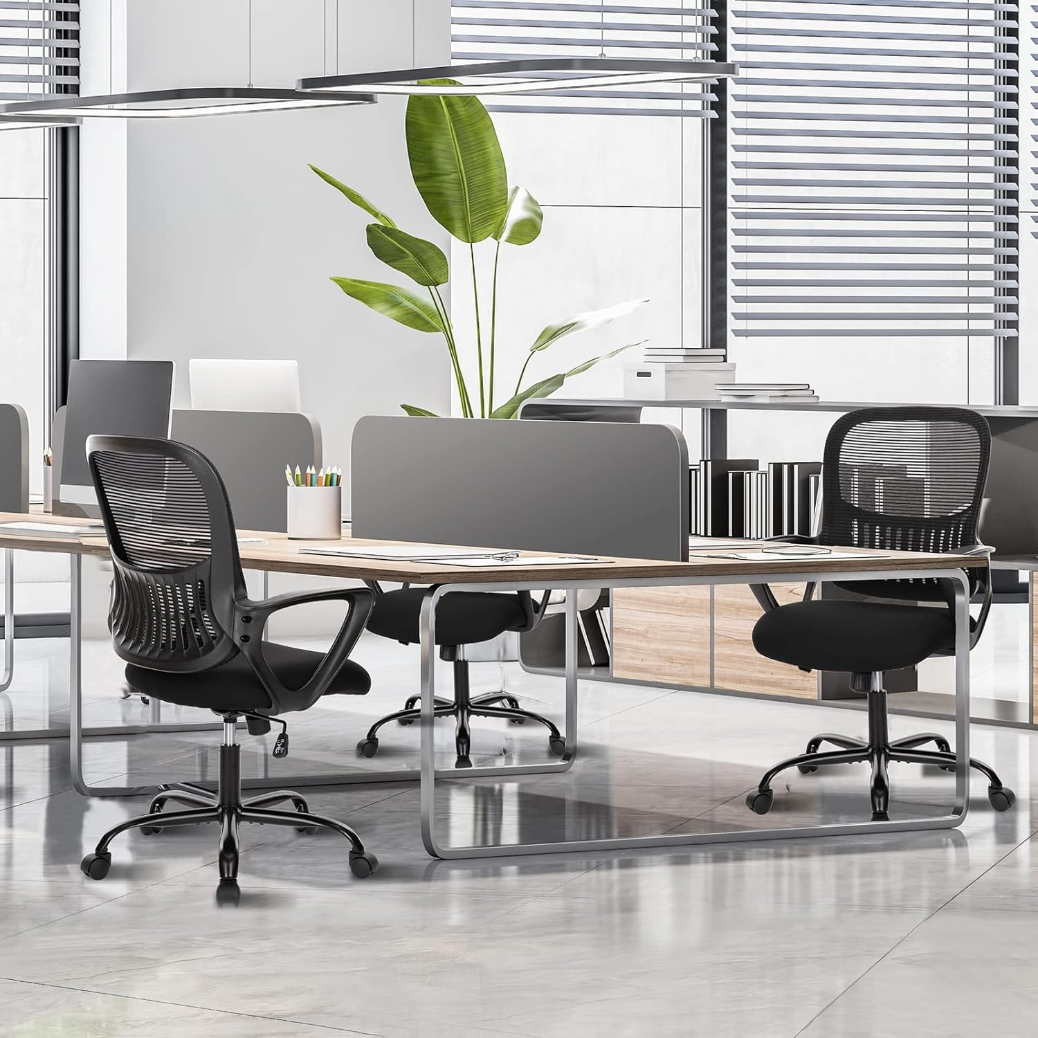Atilioo Ergonomic Office Chair, Comfy Desk Chair with Adjustable Height & Lumbar Support, Mesh Swivel Rolling Computer Chair with Armrests for Adults, Black