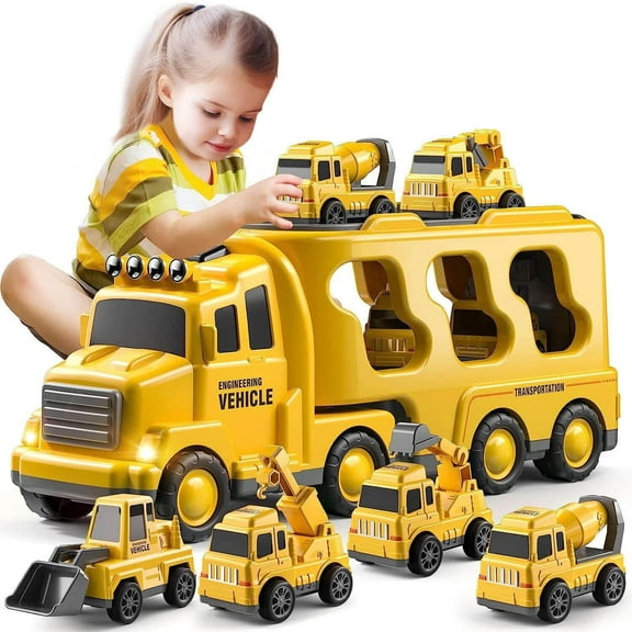 Drify Construction Truck Toddler Toys Car Toys for 2 3 4 Year Old Boy 5 in 1 Carrier Toys for Kids Christmas Birthday Gifts