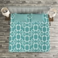 thumbnail image 3 of Ambesonne Turquoise Quilted Bedspread Set 3 Pcs, Retro Squared Rounds, King Size, Petrol Blue and White, 3 of 3