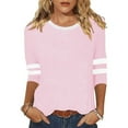 thumbnail image 2 of MIXUE Womens Summer Tops Solid Color Round Neck Long Sleeve Casual Fashion Shirts For Women T-shirts Sportwear,Pink,XXL, 2 of 4