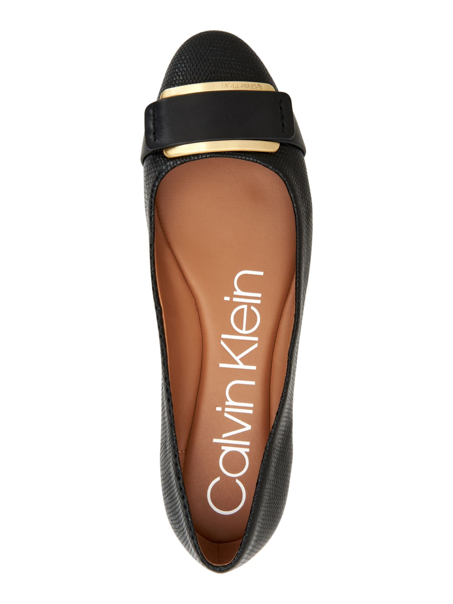 CALVIN KLEIN Womens Black Scale Padded Buckle Accent Oneta Round Toe Slip On Ballet Flats 7 M CALVIN KLEIN Womens Black Scale Padded Buckle Accent Oneta Round Toe Slip On Ballet Flats 7 M