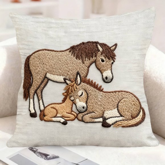 ZENGHUIJ Year Of Horse Funny Print PillowCase Linen Sofa Cushion Cover Home Decor Cushion Cover Family Pillowcase