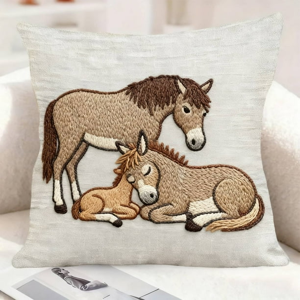 Funda de almohada con estampado de caballo del año - Funda cuadrada de lino para sofá, decoración del hogar, 18x18 pulgadas