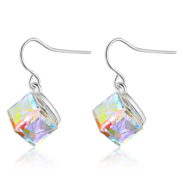 Kesaplan White Square Earrings Jewelry Gift for Women Crystal