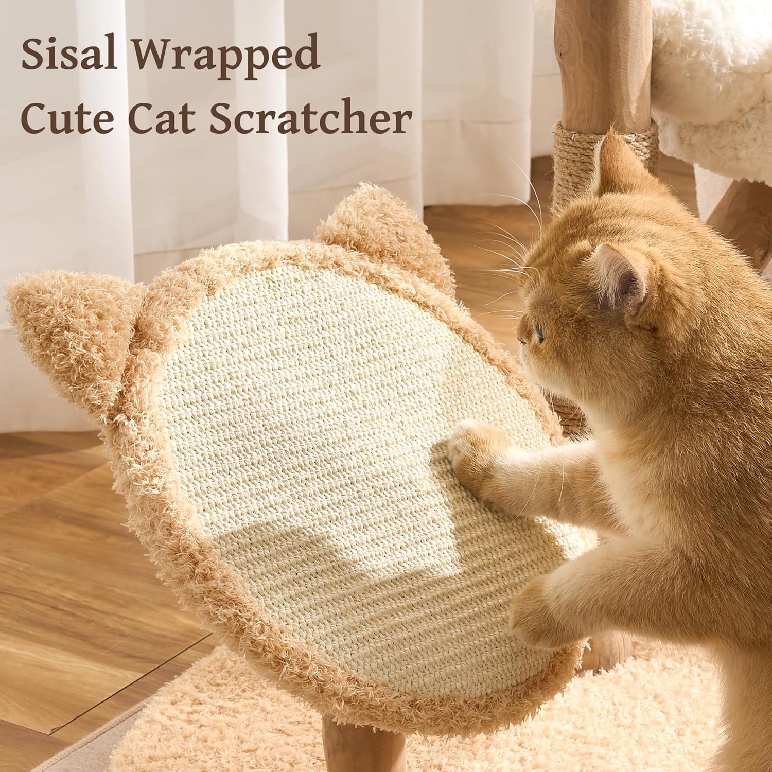 Modern Natural Solid Wood Cat Tree Tower for Indoor Cats Large Adult, 30 inch Flower Cat Tree with Scratching Post, Luxury Aesthetic Cat Tree with Cloud-Soft Flower Perches and Sisal Scratching Pad