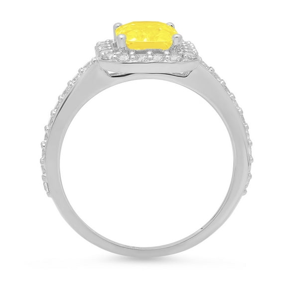 1.92 ct Emerald Cut Simulated Yellow Diamond Solitaire with Accents Engagement Ring for Women in 18K White Gold