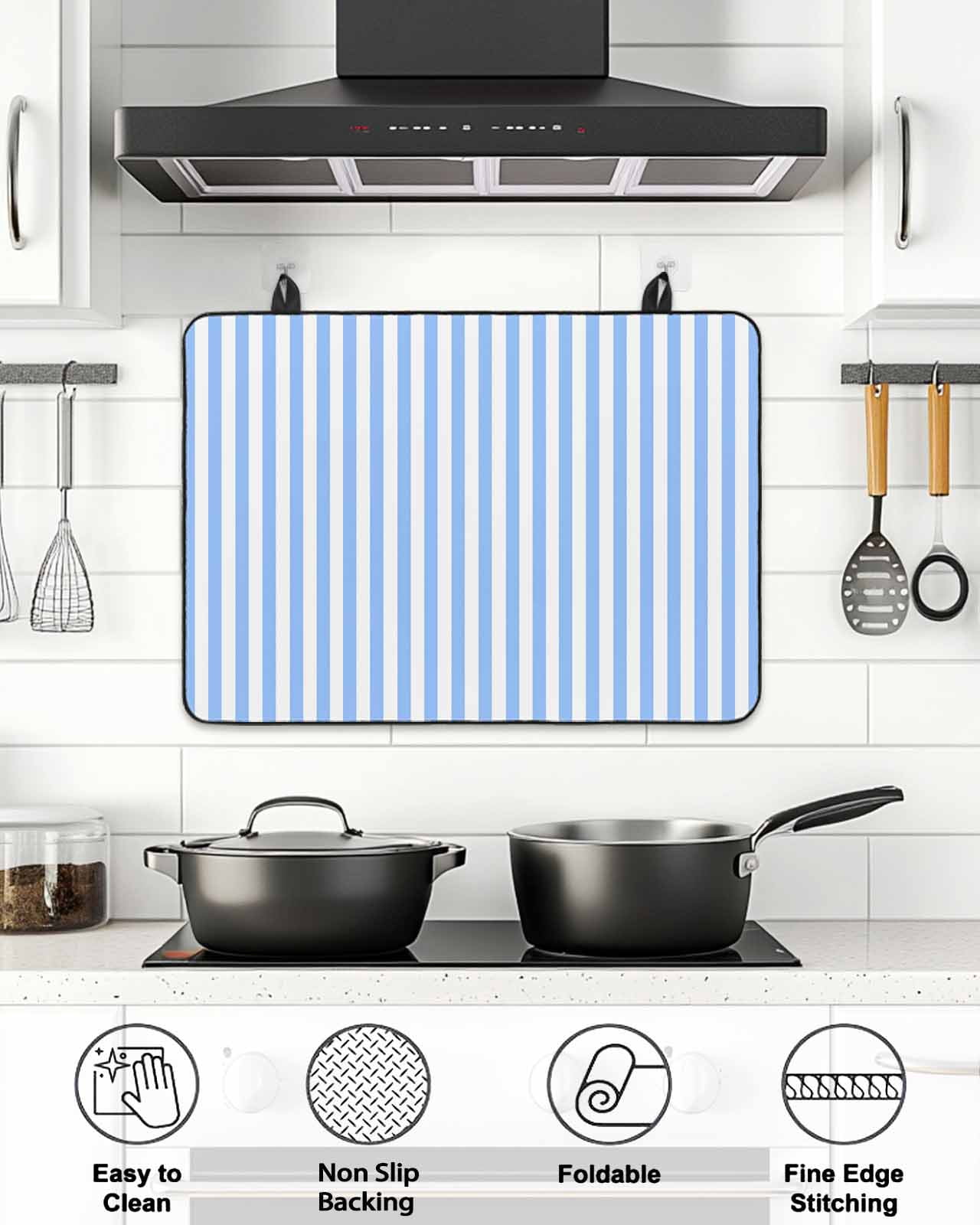 Stove Top Covers for Electric Stove, Blue White Stripe Glass Stovetop Cover Protector, Modern Minimalist Geometric Striped Induction Cooktop Protector Oven Mat for Kitchen Countertop 31"x24"