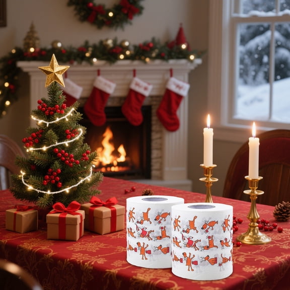 KOYPTL Christmas Toilet Paper,2 Rolls Xmas Tree Snowflakes Tissue Napkin Disposable Toilet Paper Colored Merry Christmas Pattern Toilet Paper,Xmas Novelty Toilet Tissue for Bathroom Decor
