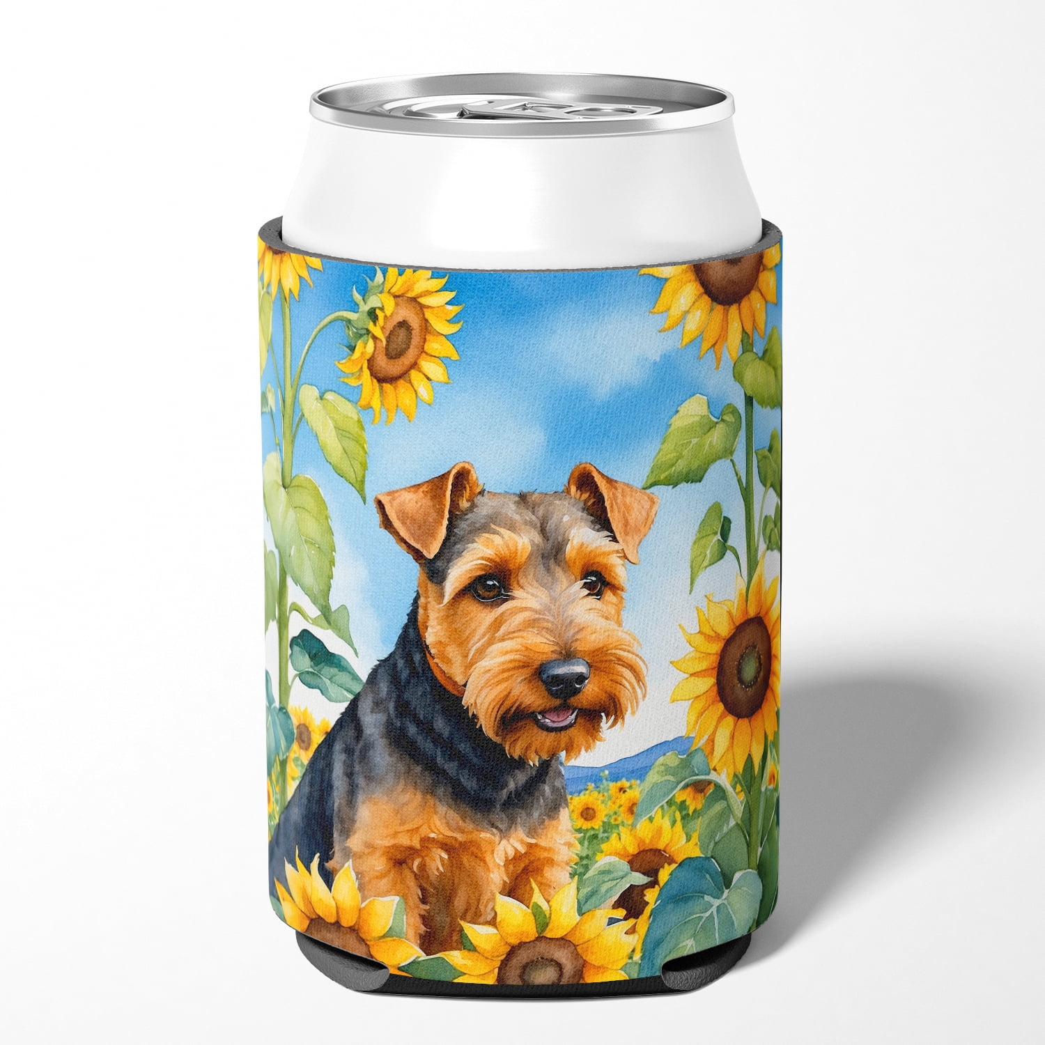 Welsh Terrier in Sunflowers Can or Bottle Hugger 3 in x 5 in