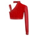 thumbnail image 2 of inlzdz Enfants Filles Strass Danse Crop Tops Unique Blouse à Épaule Irrégulière Jazz Ballet Danse Rouge 6, 2 of 7