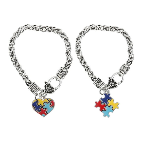 2pcs Autism Charms Creative Jigsaw Puzzle Autism Hand Chains Zinc Alloy Autistic Bracelets