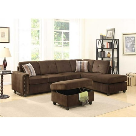 

HomeRoots 285950 79 x 33 x 36 in. Chocolate Velvet Reversible Sectional Sofa with Pillows
