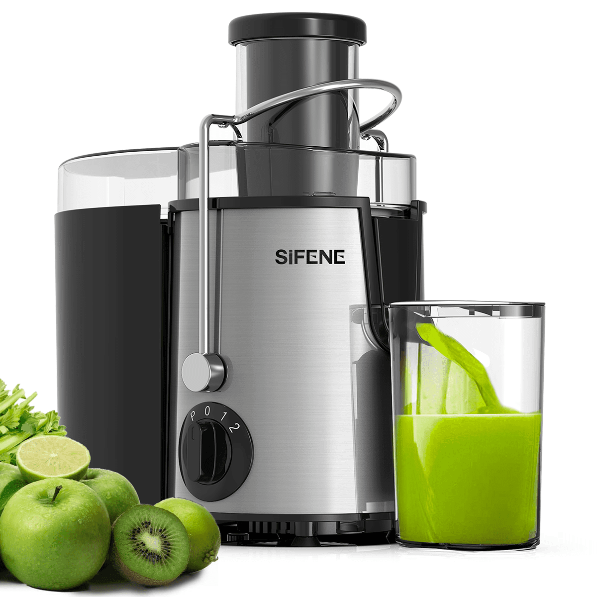 SIFENE 400W Centrifugal Juicer Machine, 3" Wide Chute, Adjustable Speeds, Easy Clean, Silver, New
