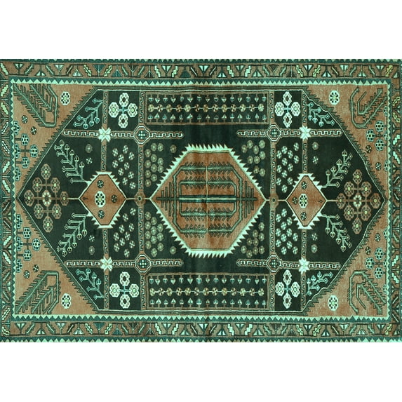 Ahgly Company Machine Washable Indoor Rectangle Persian Turquoise Blue Traditional Area Rugs, 2' x 5'