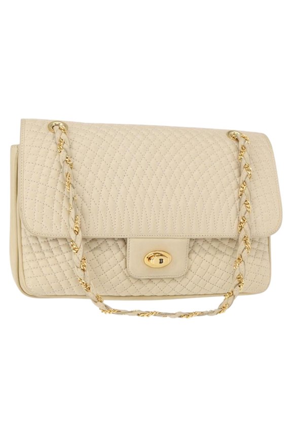 Pre-Owned Bally Vintage Chain Shoulder Bag Quilted Leather Ecru Leather Shoulder Bag Bag