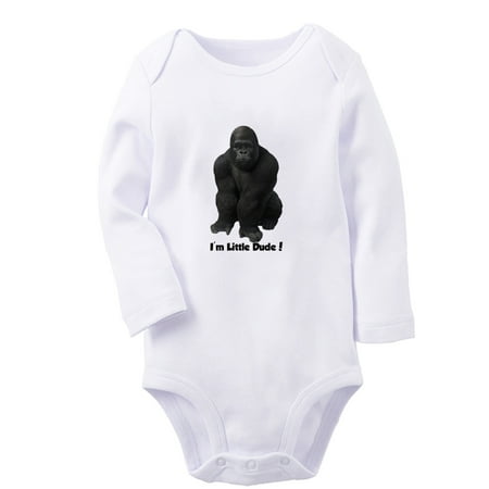 

iDzn® I m Little Dude Funny Rompers Newborn Baby Unisex Bodysuits Infant Animal Gorilla Graphic Jumpsuits Toddler Kids Long Sleeve Oufits (White 6-12 Months)