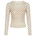 thumbnail image 3 of Trendfront Womens Polka Dot Print Graphic T Shirt All Over Dots Pattern Crewneck Slim Fit Long Sleeve Tee French Vintage Base Layering Tops, 3 of 8