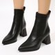 thumbnail image 2 of NECHOLOGY Botas Mujer Adulto Femenino Zapatos Botines de mujer Botas de moda de tacón grueso con cremallera lateral en punta de cuero de color sólido retro para mujer (Black, 6.5), 2 of 6