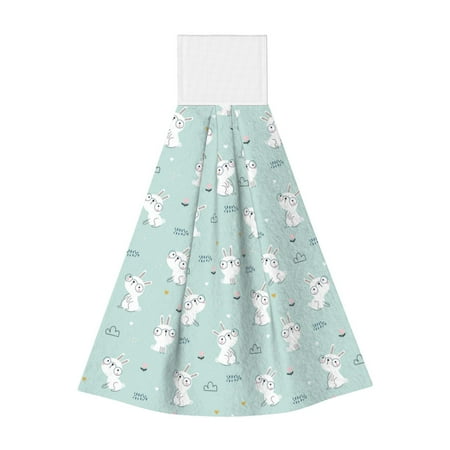 

Adobk Playing Rabbit Print Coral Velvet Hand Wipes Fashion Hanging Kitchen Towel for Bathroom Washcloth Absorbent Tie Towel