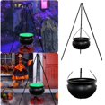 thumbnail image 4 of 30.7in Black Witches Cauldron with String Lights - Large Halloween Party Bowl for Home & Porch Decoration - Black, 4 of 6