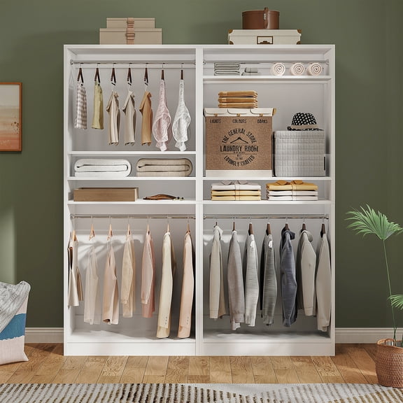 Homieasy 36" Freestanding Closet System with 2 Hanging Rods & Adjustable Shelves, 3FT Walk-in Closet Tower, Sturdy Clothing Hanging Organizer System for Bedroom & Closet, 800 LBS Hold, White