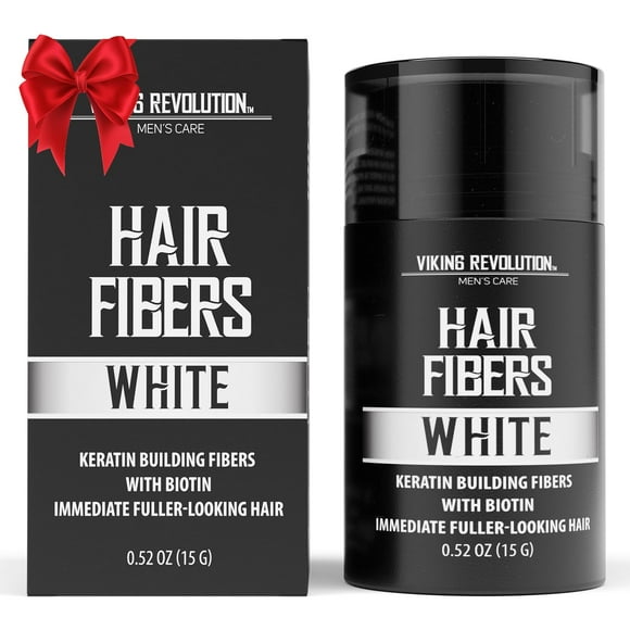 Viking Revolution White Hair Fibers for Thinning Hair Men - Thick Fiber for Bald Spot Cover Up - Hair Building Fibers with Kerating and Biotin - Hair Fiber for Men for Thicker and Fuller Look (0.52oz)