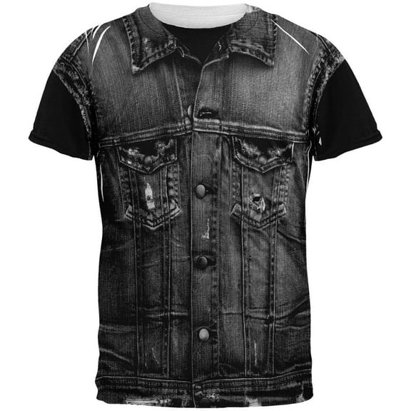 Halloween Black Motorcycle Denim Vest All Over Adult T-Shirt - X-Large