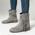 thumbnail image 4 of Viluyesy Womens Mid Calf Boots, Chunky Heels Trendy Tassel Round Toe Fall Winter Western Suede Boots Gray, 4 of 8