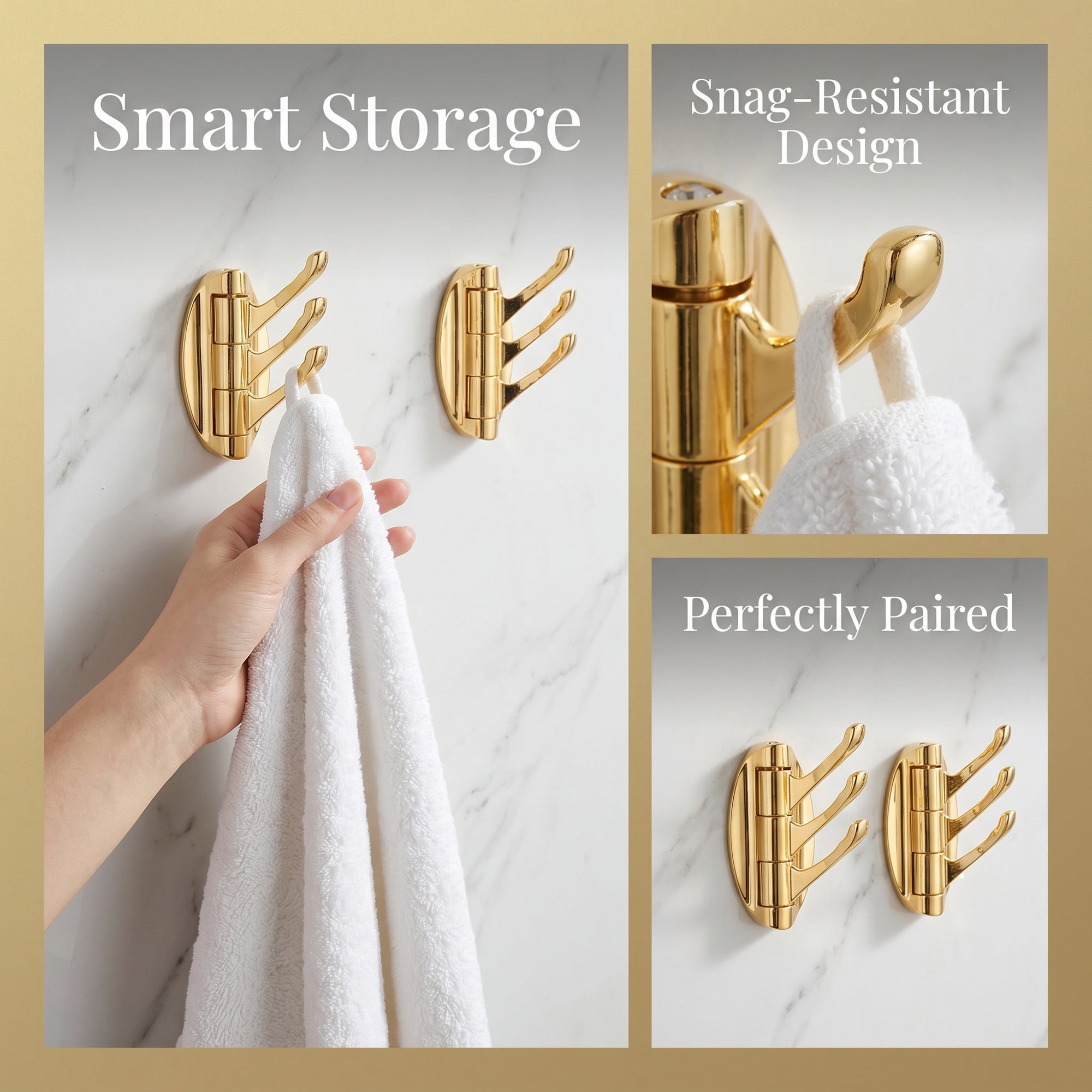 Unique Bargains Utility Hooks 2Pcs Metal Durable Home Decor Wall Hooks Gold 1.8" x 3.3"