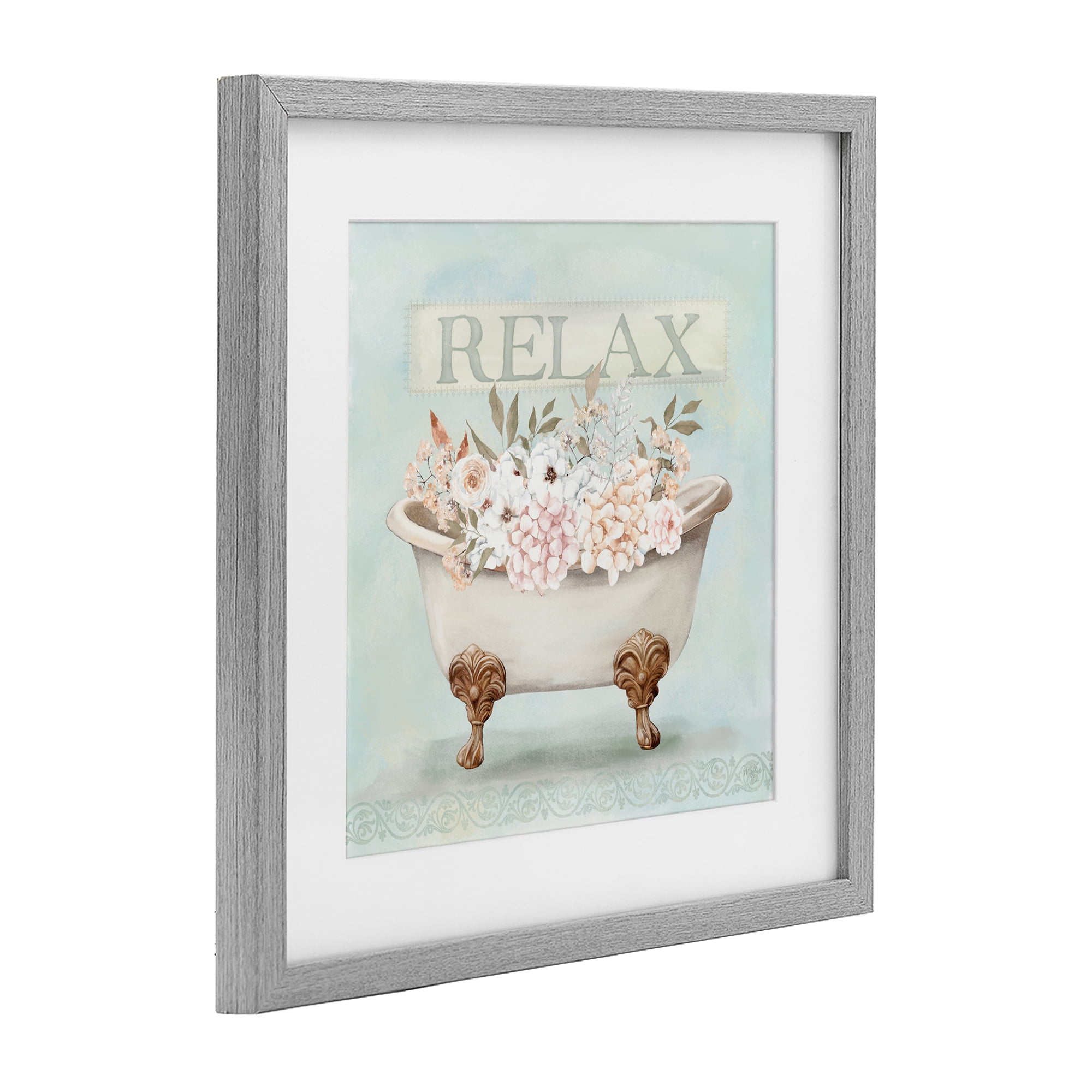 Stupell Industries Relax Floral Tub Gray Framed Print Under Glass, design by Mollie B.