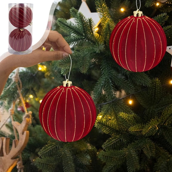 Flocked Christmas Tree Ornaments, 2-Pack 6 Inch Christmas Balls for Xmas Tree Decorations, Lightweight Hanging Decor for Home Holiday Party